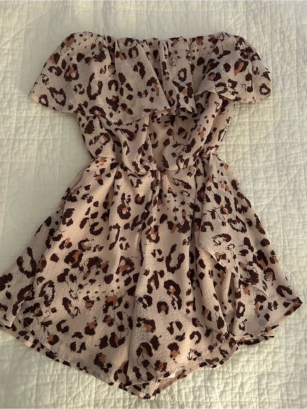 Girls Beige Leopard Print Ruffle romper